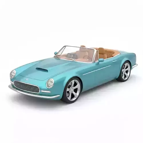 Classic Aqua Blue Convertible Sports Car Low-poly 3D model 7