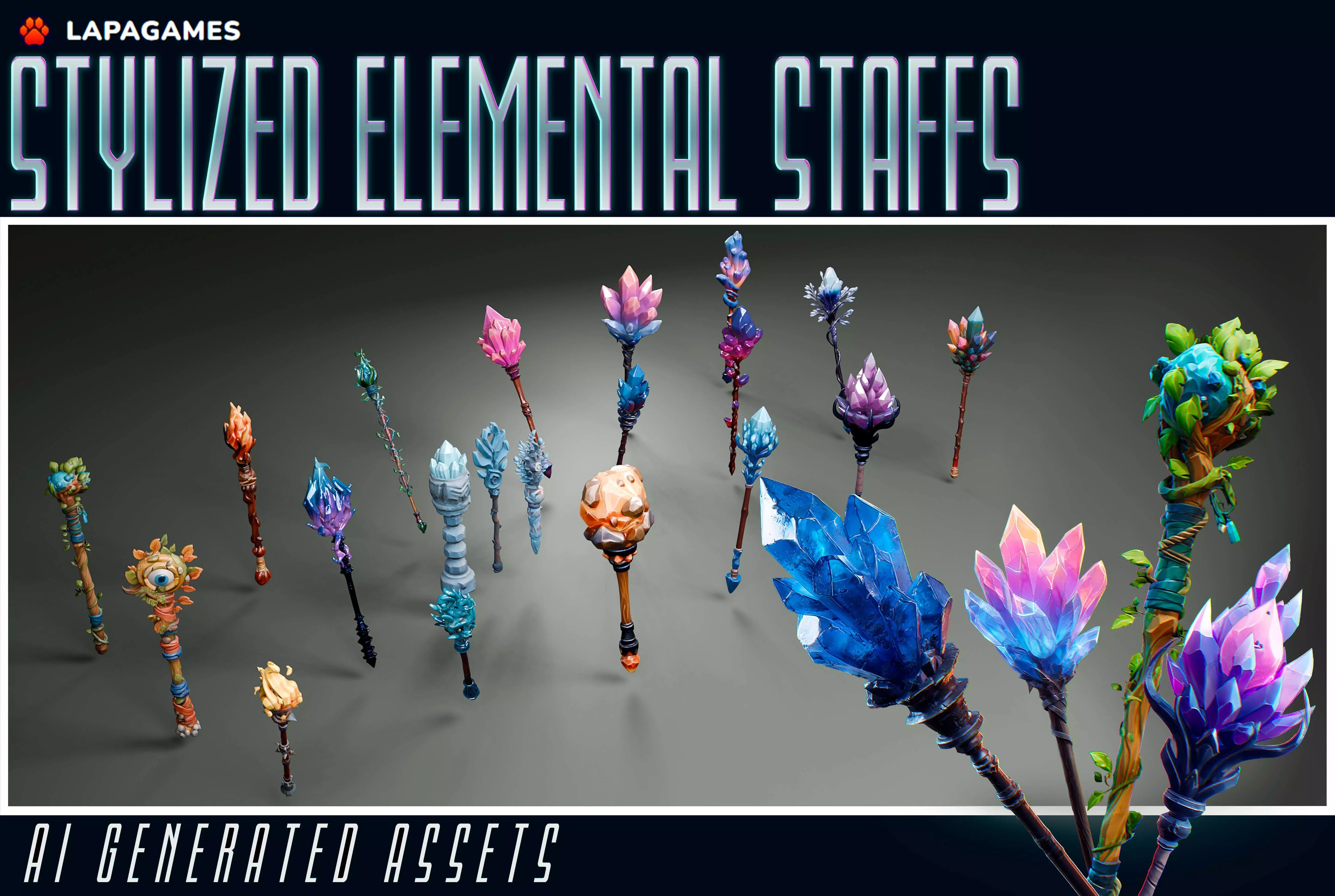 Stylized Elemental Staffs 3D model