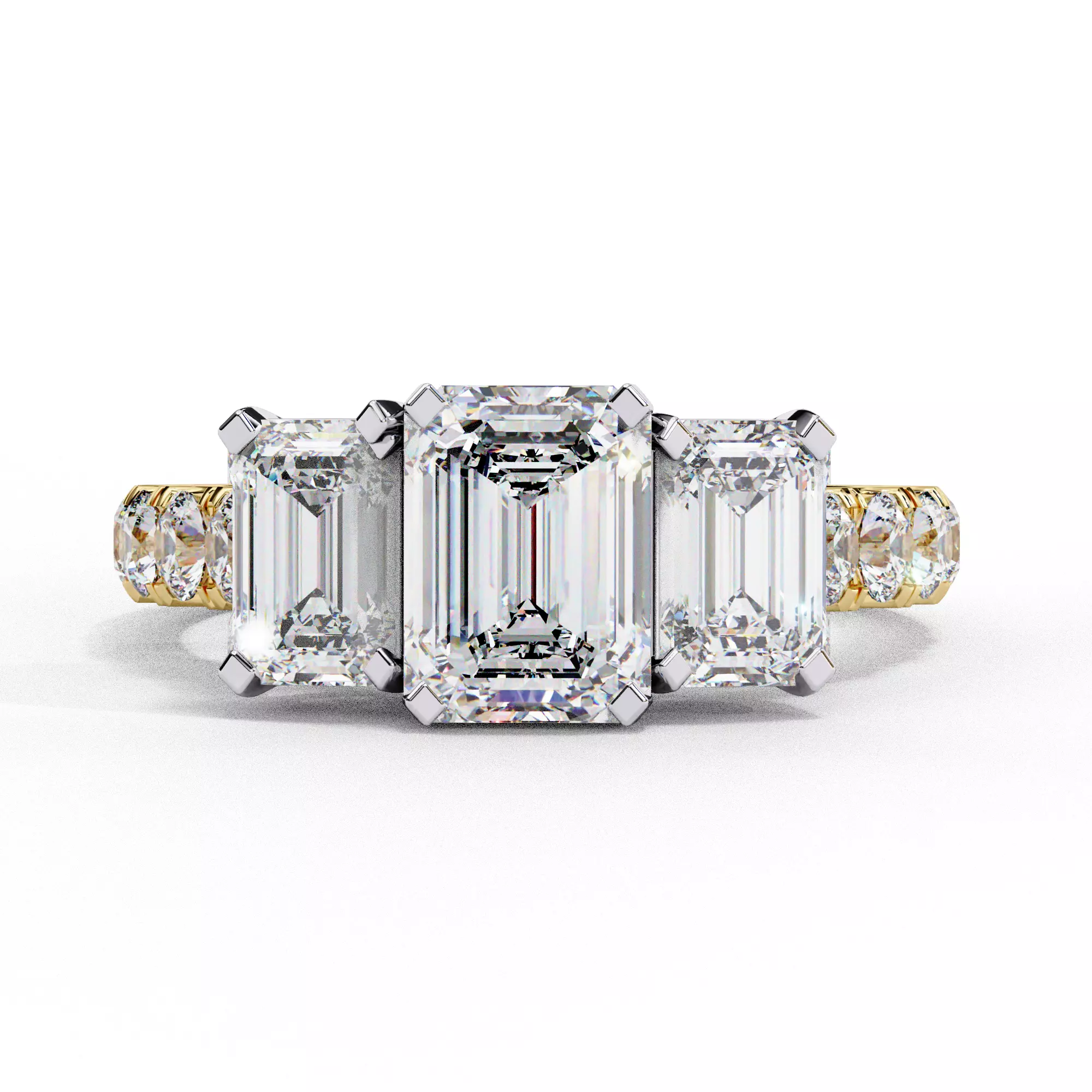 Three Stone Emerald Cut Ring For Bridesmad Gift For Her 3D print model