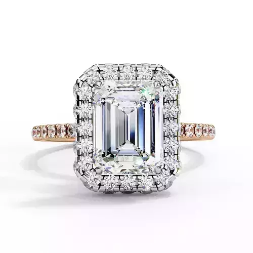 Halo Emerald Cut Diamond Ring For Wedding