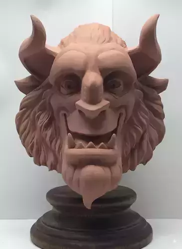 Stylized Demon Beast Head Sculpture