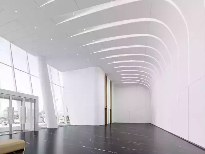 Modern Office Lobby with Curved Ceiling Lights