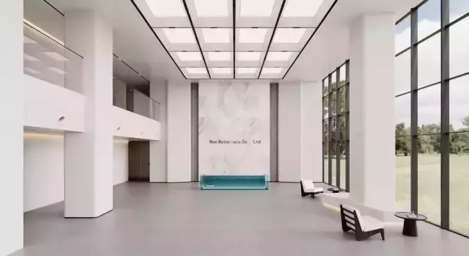 Modern Office Lobby Interior with Glass Reception Desk