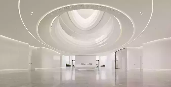 Futuristic White Atrium Lobby Interior