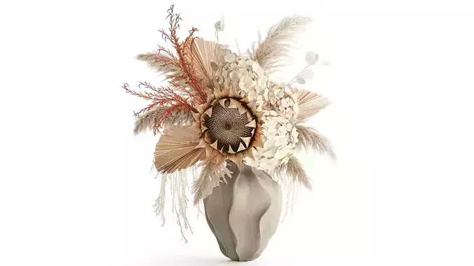 Bouquet dried flowers branches palm leaf hydrangea vase decor