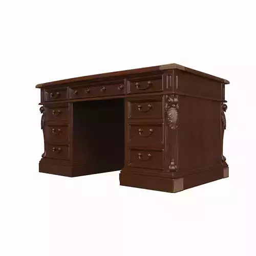 Executive Mahogany Banker Desk 3D Handles and Leather