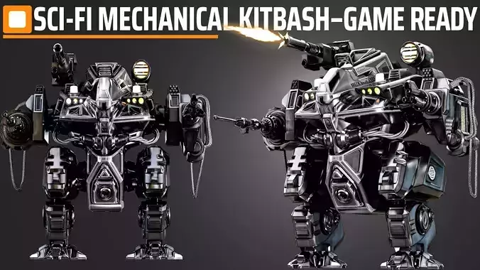  SCI-FI MECHANICAL KITBASH GAME READY MECH ASSET