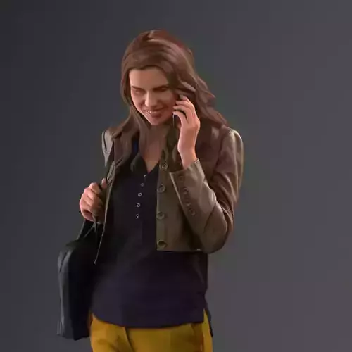 Pre posed woman 3D model Walking and talking on her phone