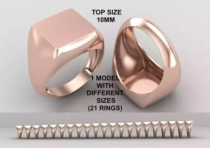 Square Signet Ring Base 10MM top in All sizes 198-MWC