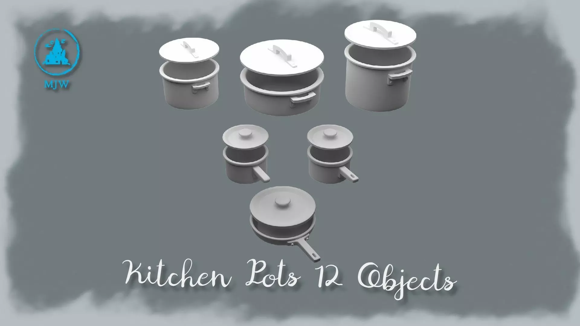 Kitchen Pots Set 12 Miniature Cookware Dollhouse objects 3D print model