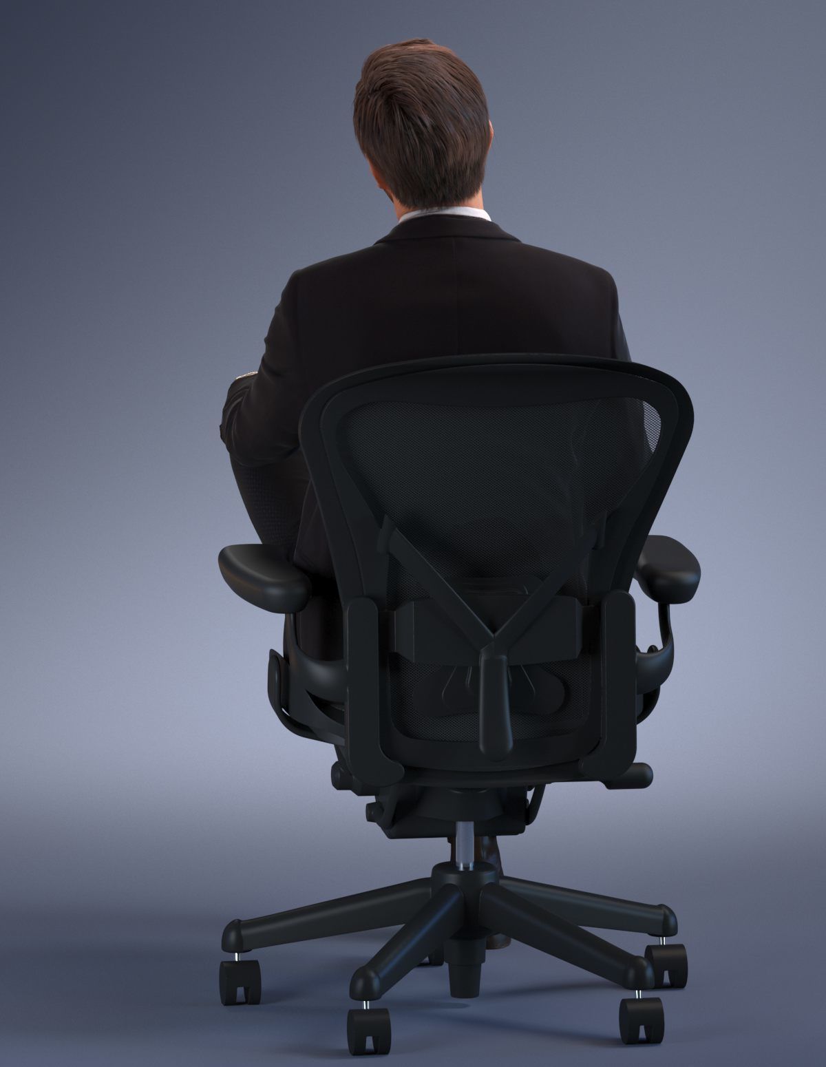 Pre posed European business man sitting in an office chair 3D model_6