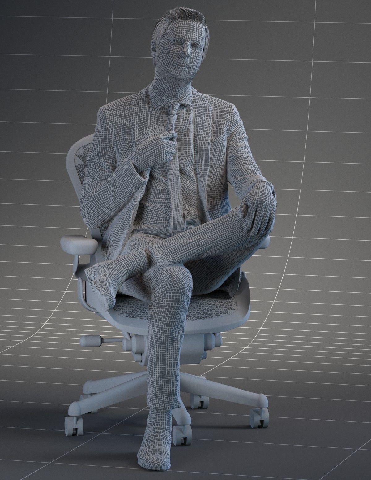 Pre posed European business man sitting in an office chair 3D model_2