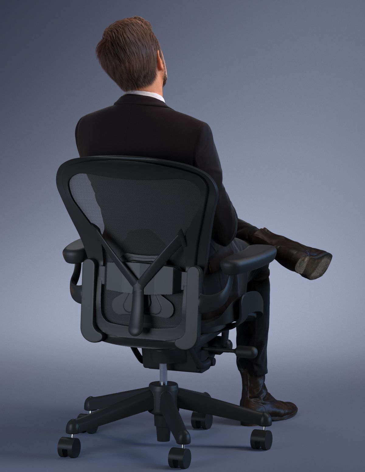 Pre posed European business man sitting in an office chair 3D model_5