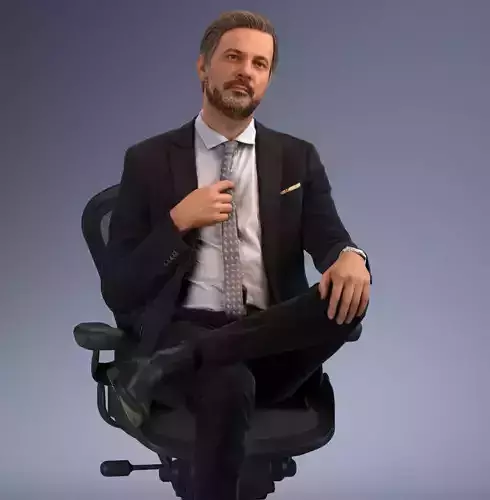 Pre posed European business man sitting in an office chair 3D model
