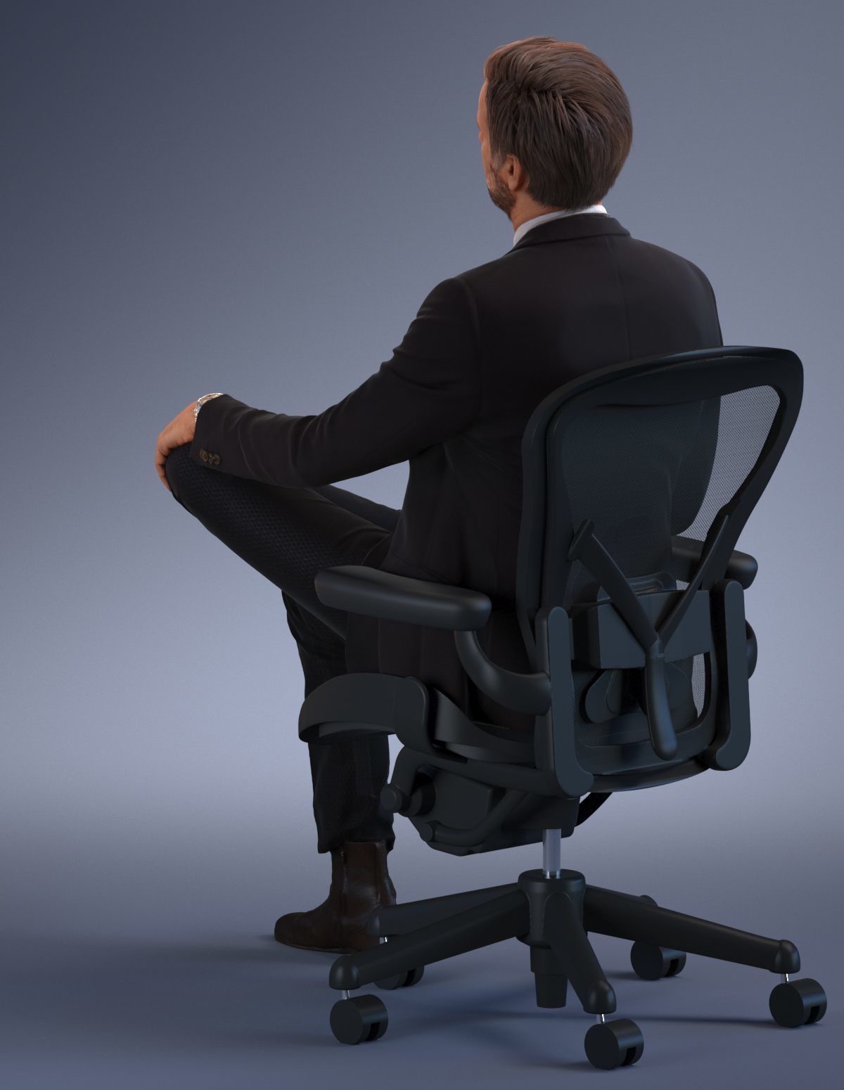 Pre posed European business man sitting in an office chair 3D model_7