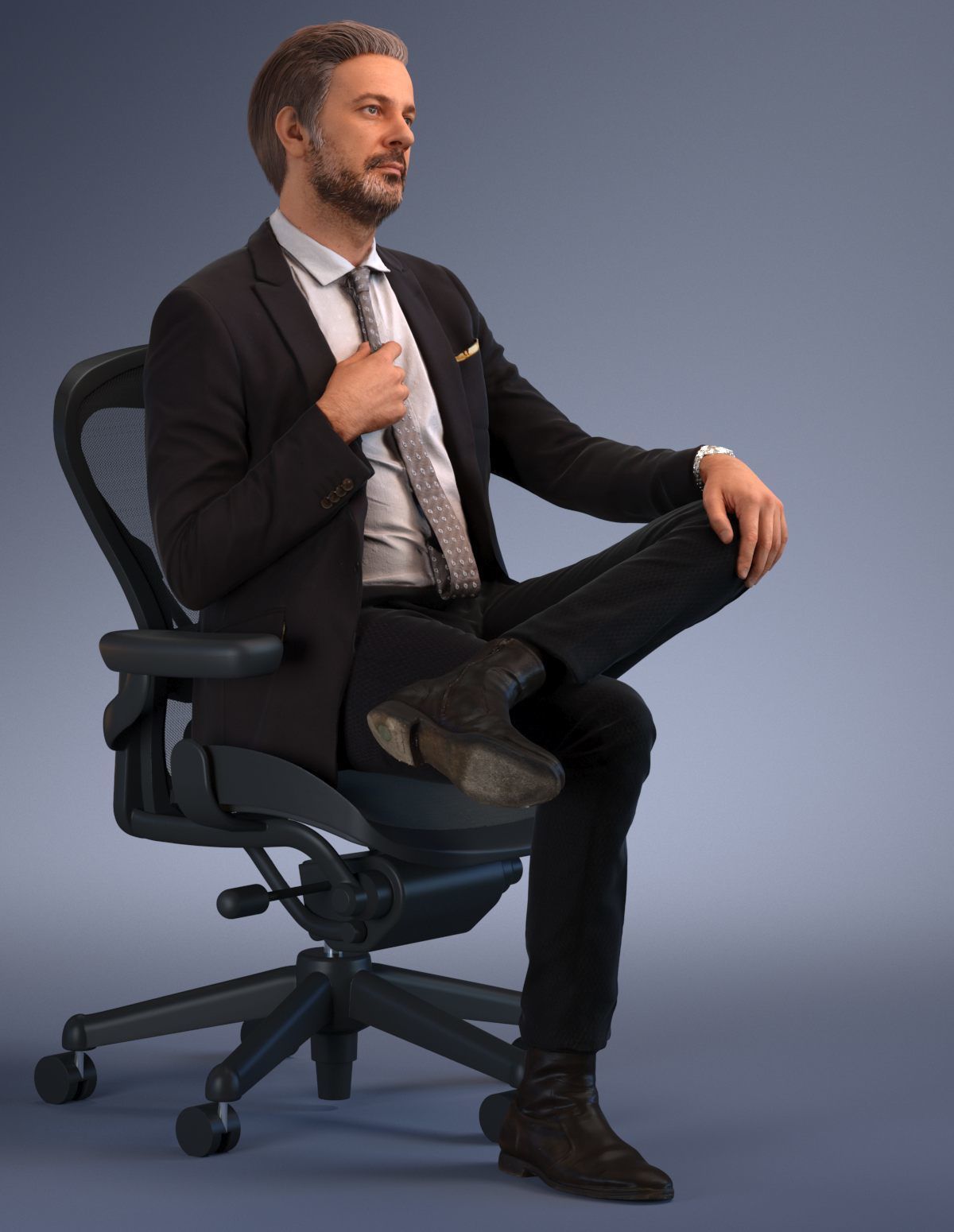 Pre posed European business man sitting in an office chair 3D model_3