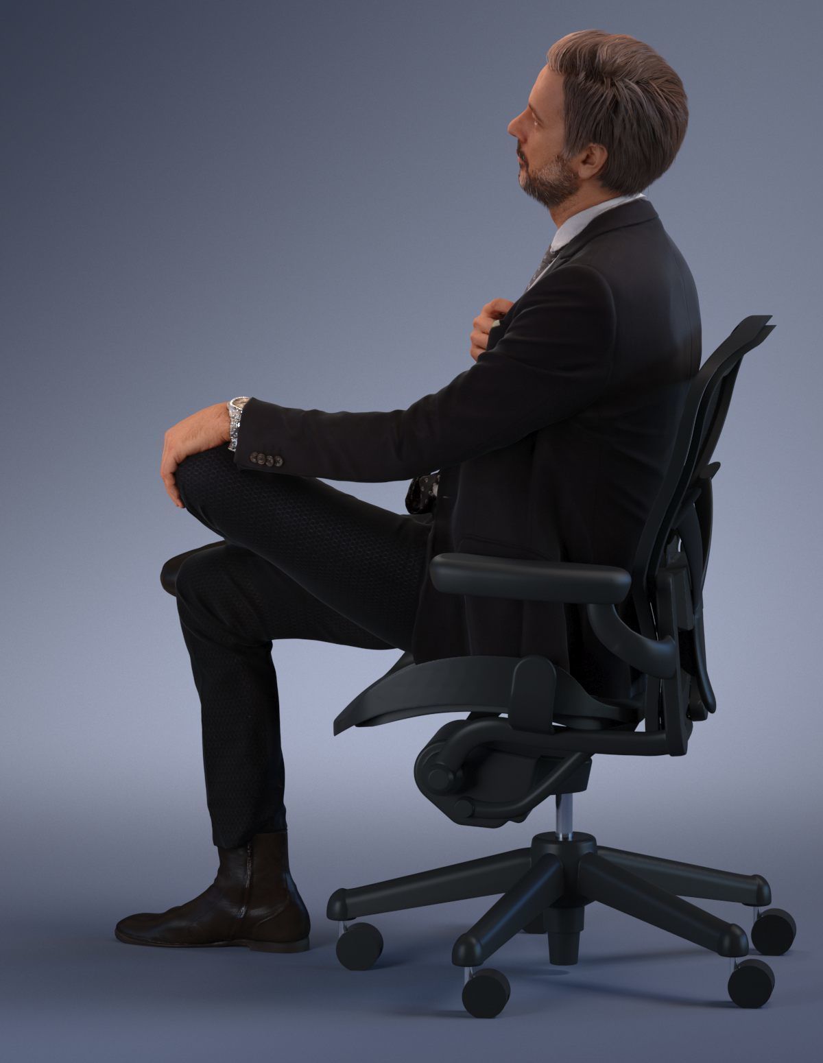 Pre posed European business man sitting in an office chair 3D model_8