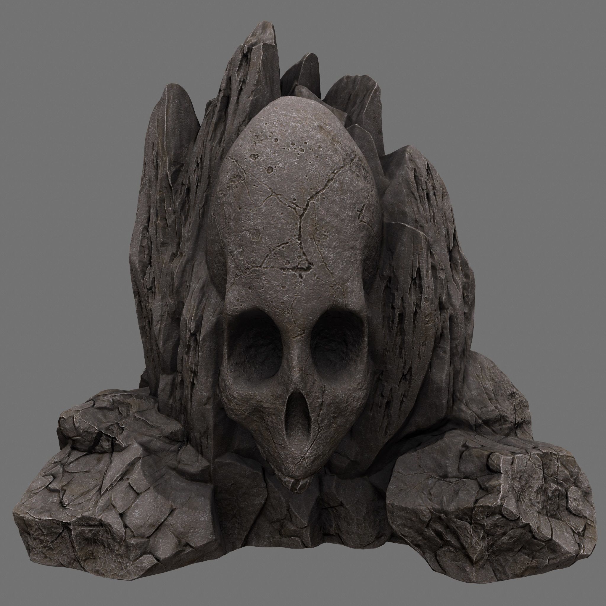 skull cave rock Low-poly 3D model_1