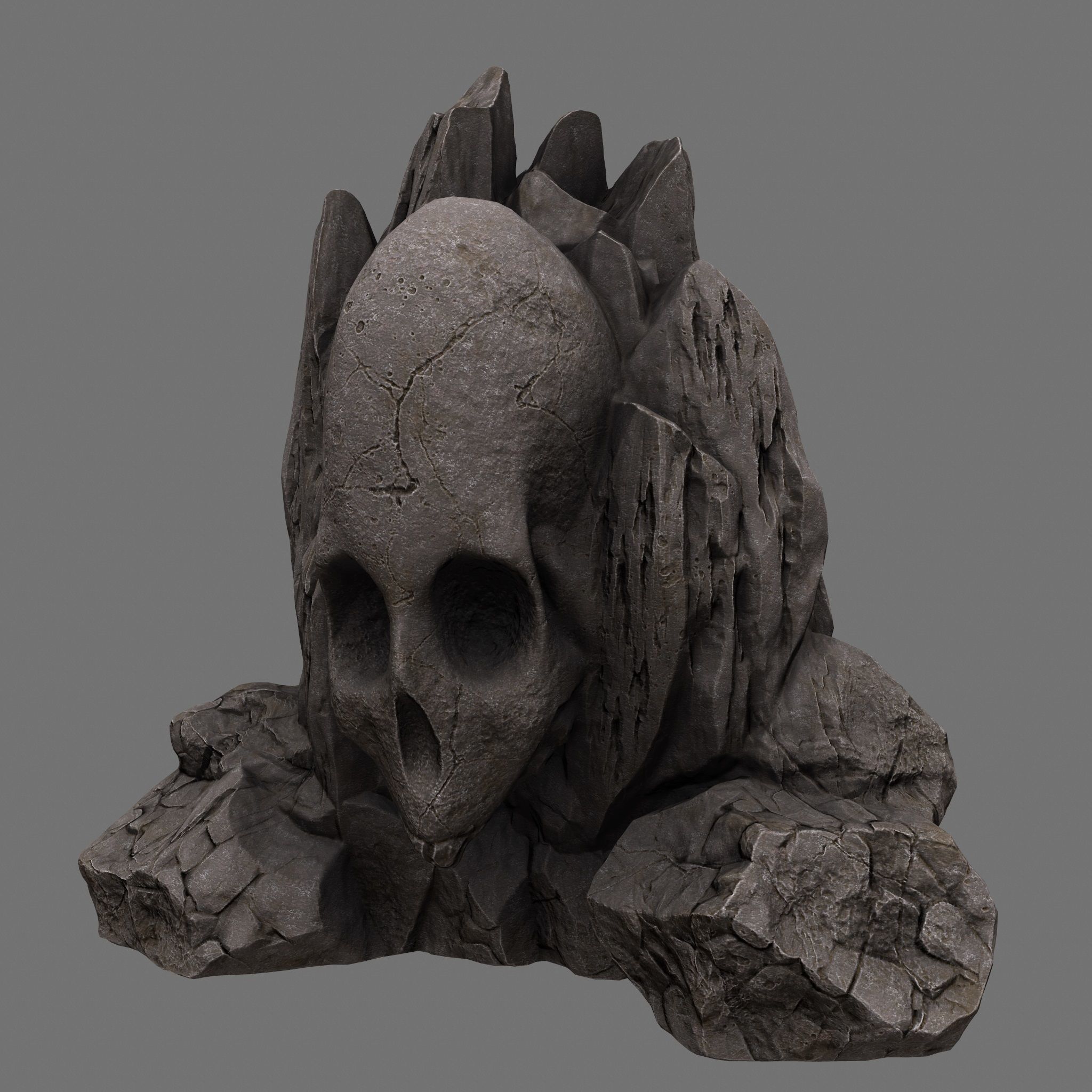 skull cave rock Low-poly 3D model_2
