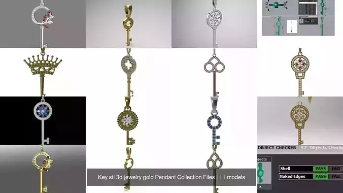 Key stl 3d jewelry gold Pendant Collection Files