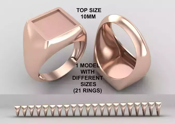 Square enamel Signet Ring Base 10MM top in All sizes 199-MWC