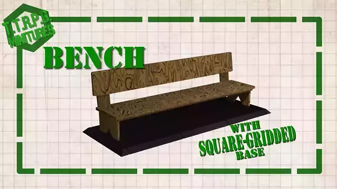 TTRPG and DnD Tavern Bench Miniature with Square Grided Base