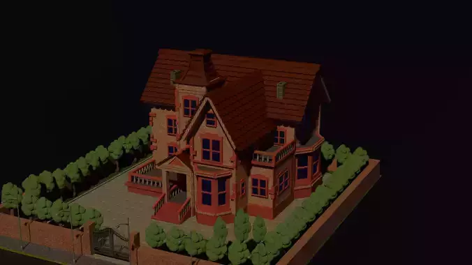 Elegant Victorian-Style Brick House 3D Model