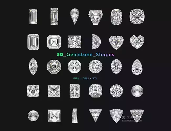30 Gemstone Shapes 3D Models for Jewelry Design Pack3