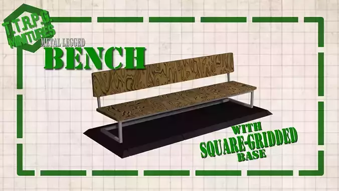 TTRPG and DnD Metal Leg Tavern Bench Miniature with Grided Base