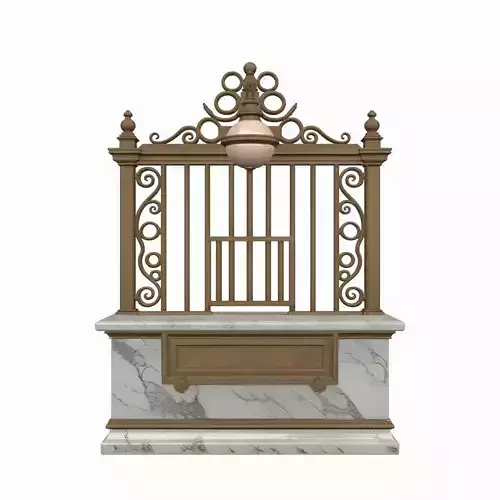 Elegant 3D of vintage bronze bank teller cage ornate scrollwork