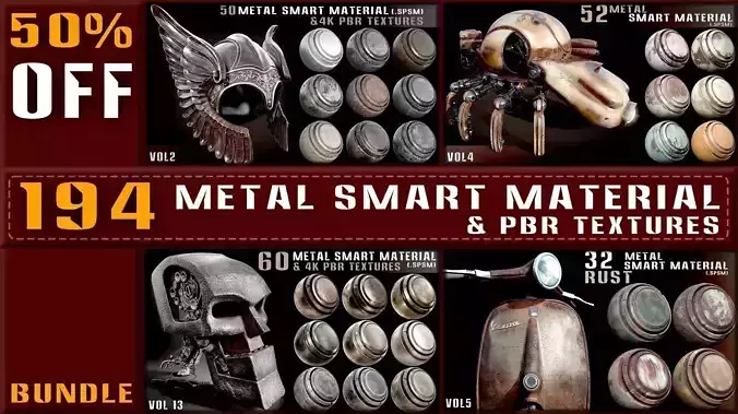 Bundle of 194 Metal Smart Materials and 4K PBR Textures