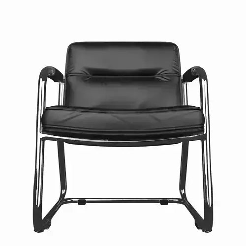 Luxury Ergonomic Bank Lobby Chair 3D Black Leather and Chrome