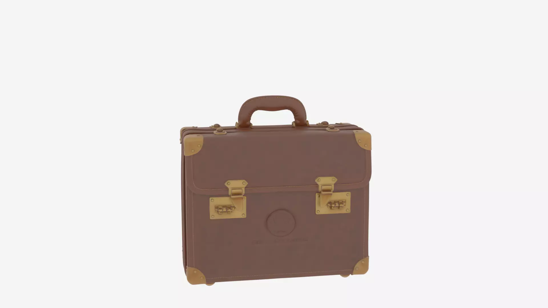 3D Model Elegant Genuine Leather Banker Briefcase Brass Locks 3D model