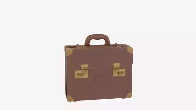 3D Model Elegant Genuine Leather Banker Briefcase Brass Locks