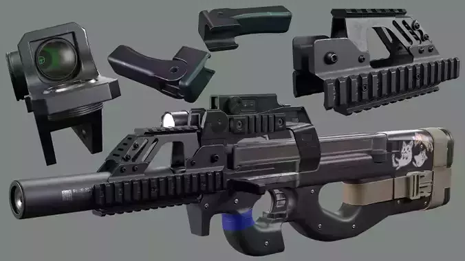 P90 with RIS Colimator Sight and Charging Handle