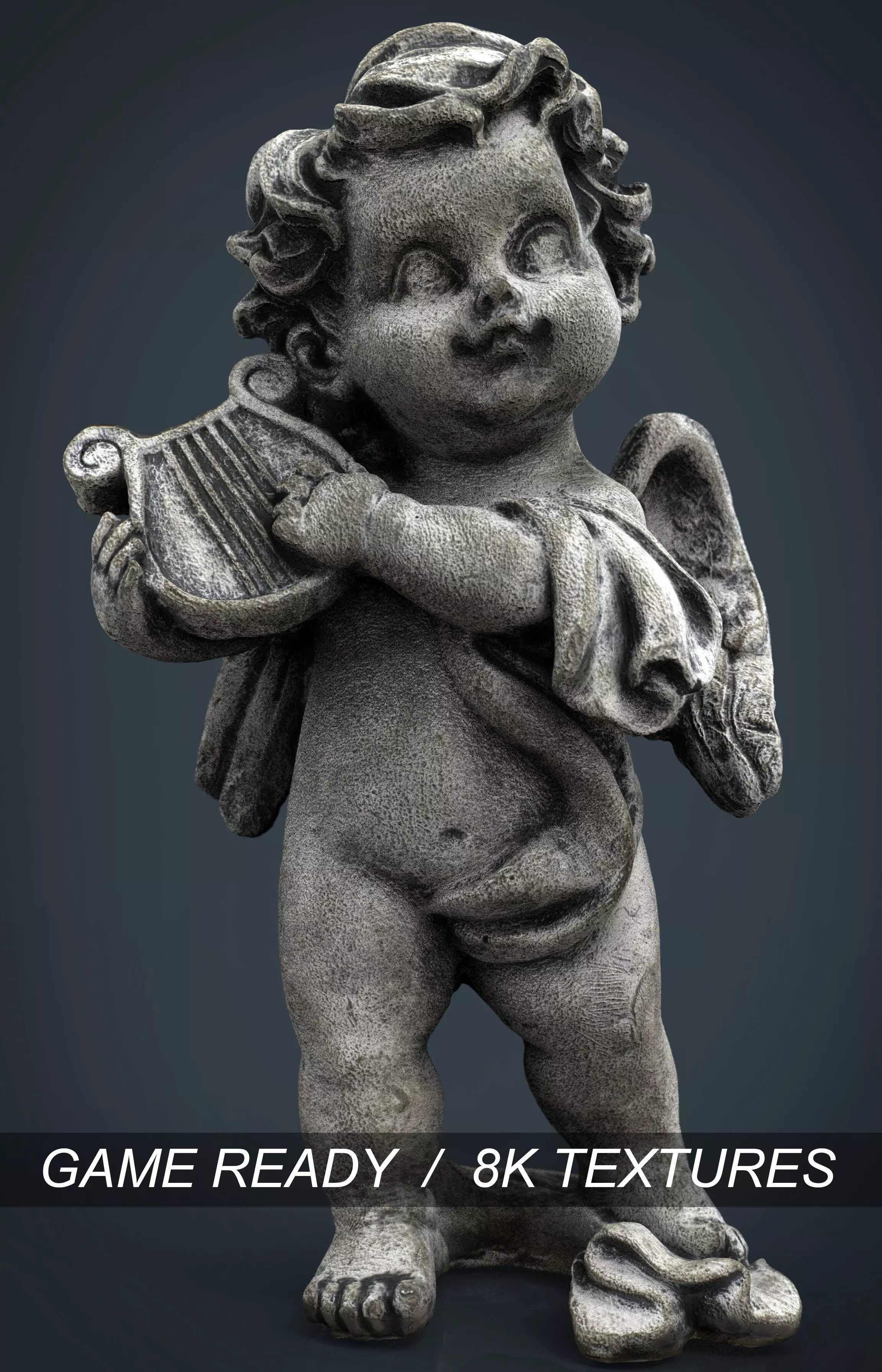 Angel statue of baby Low-poly 3D model_0