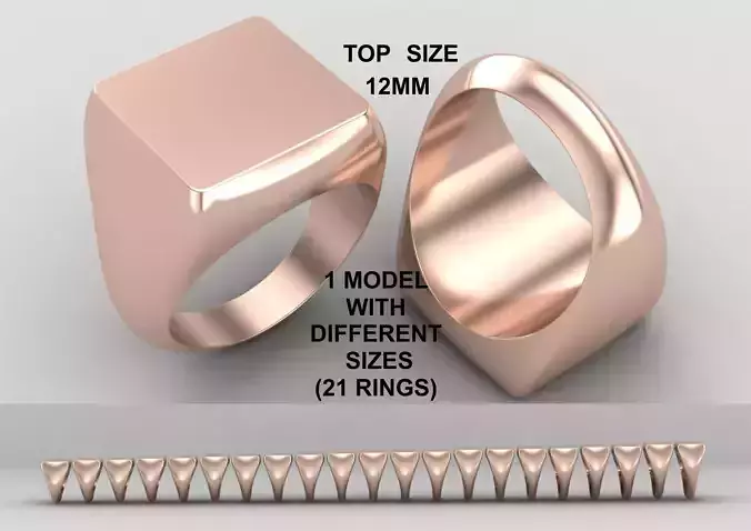 Square Signet Ring Base 12MM top in All sizes 202-MWC