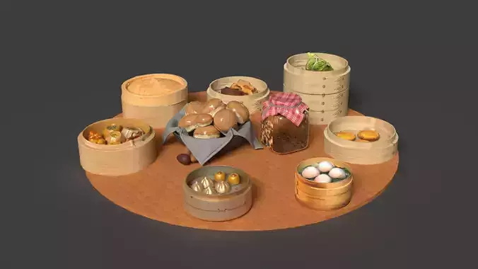  Chinese  dim sum with bamboo steamer 