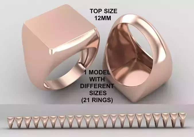 Square Signet Ring Base 12MM top in All sizes 203-MWC