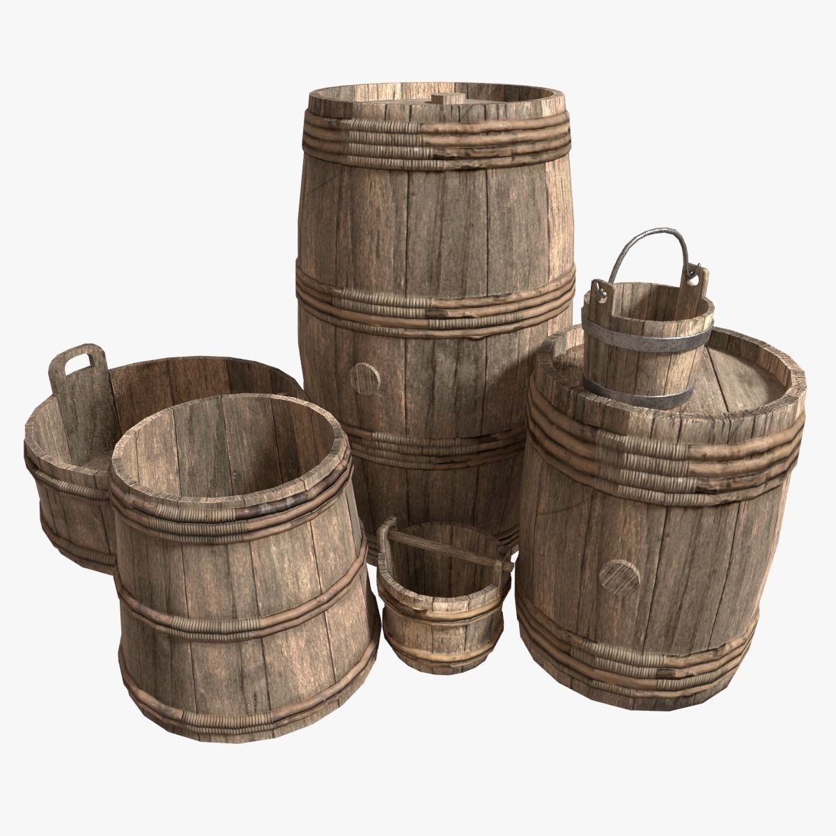 Medieval Barrels Low-poly 3D model_0