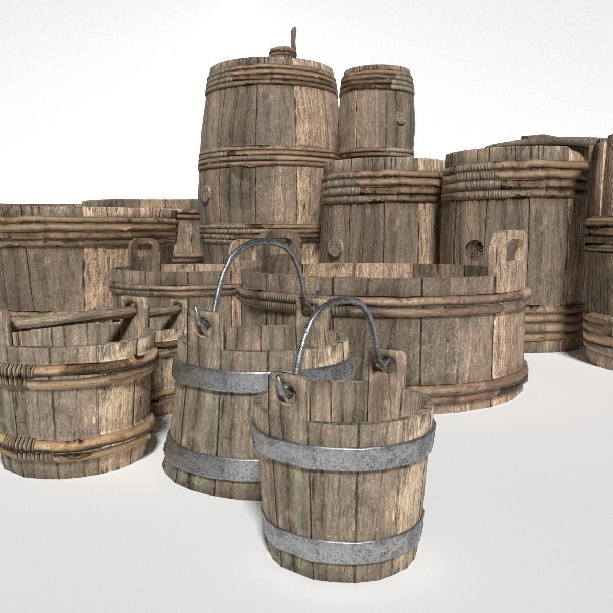 Medieval Barrels Low-poly 3D model_4