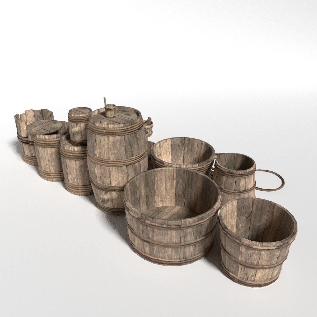 Medieval Barrels Low-poly 3D model_2