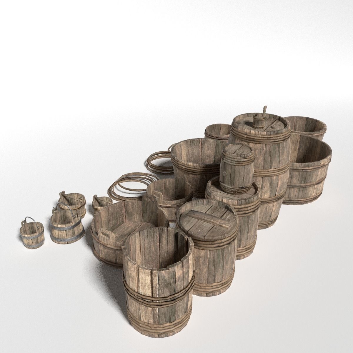 Medieval Barrels Low-poly 3D model_3