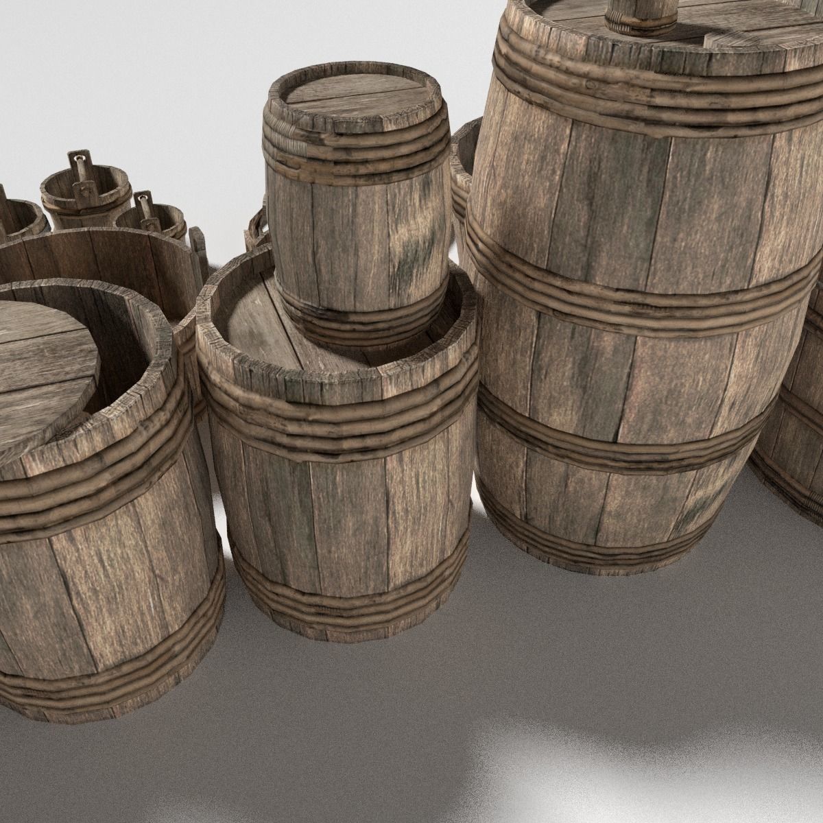 Medieval Barrels Low-poly 3D model_6