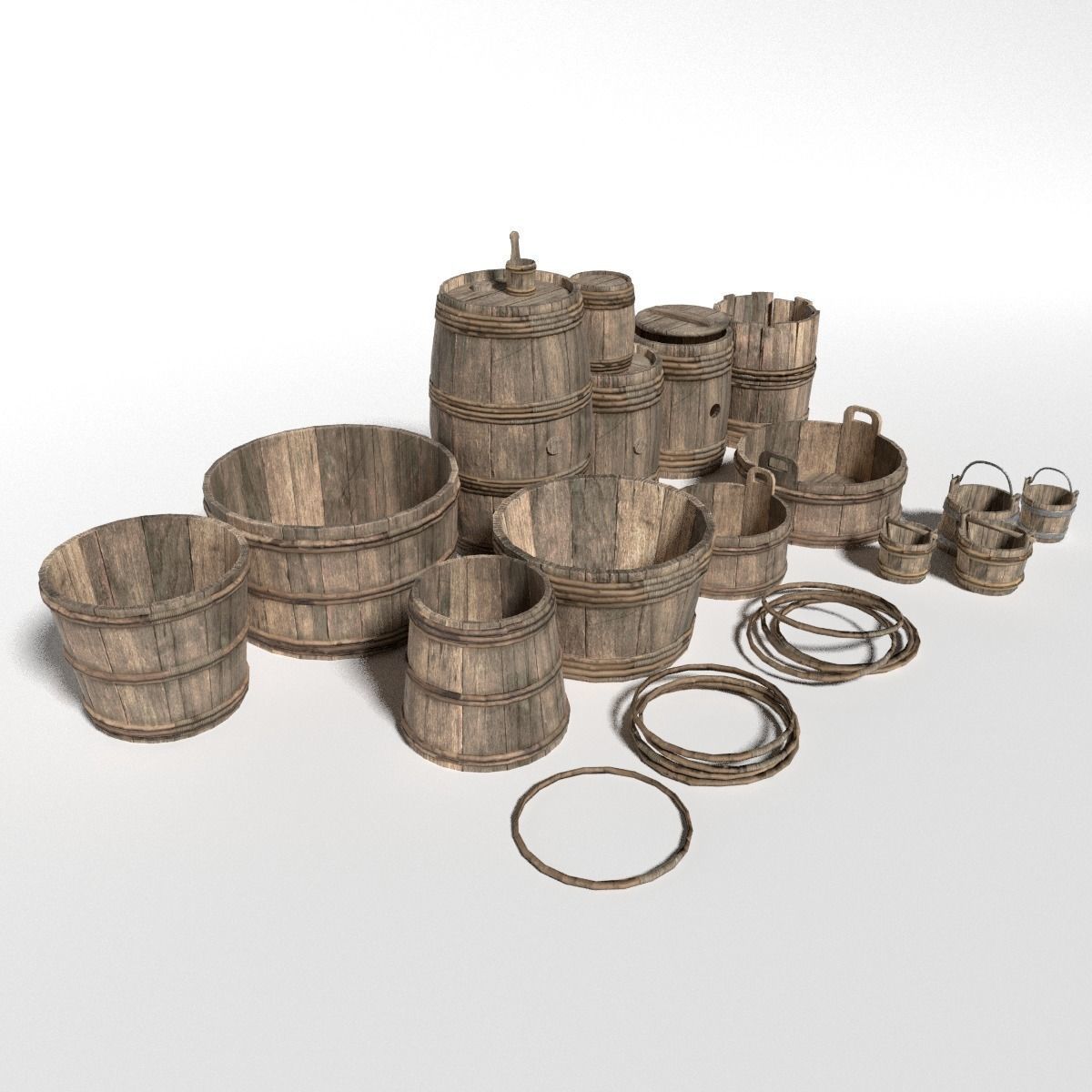Medieval Barrels Low-poly 3D model_1