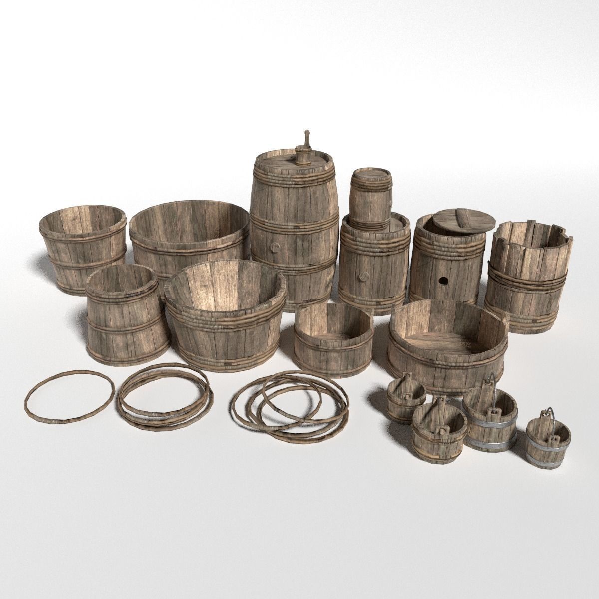 Medieval Barrels Low-poly 3D model_5
