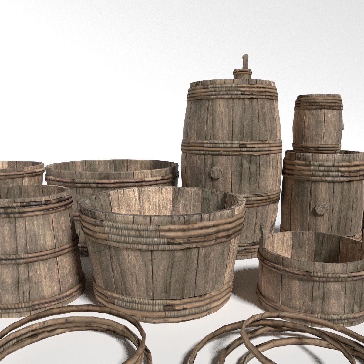 Medieval Barrels Low-poly 3D model_7