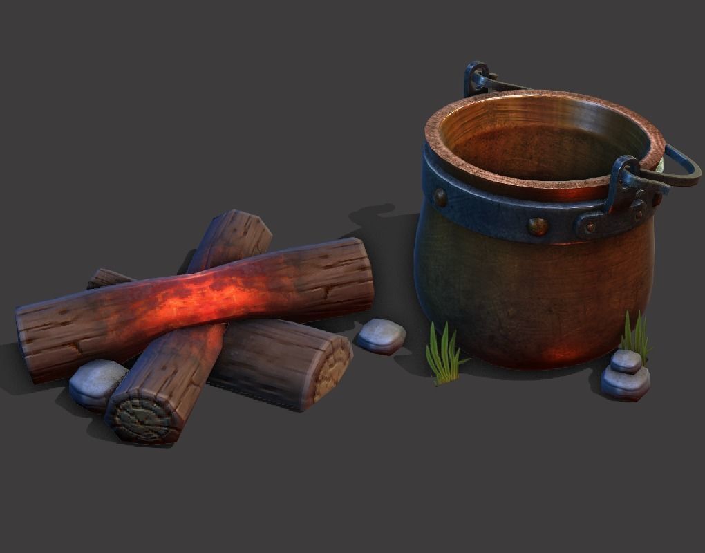 Camp Fire Cauldron Low-poly 3D model