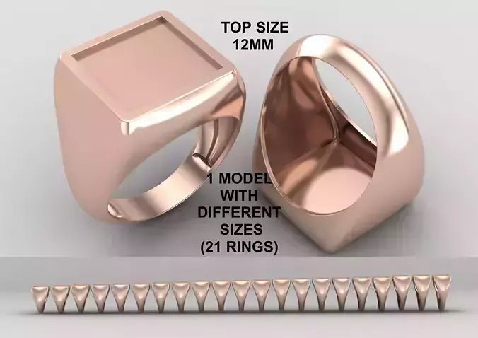 Square enamel Signet Ring Base 12MM top in All sizes 204-MWC 