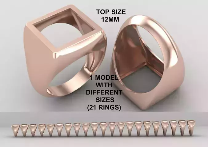 Square  hollow  Signet Ring Base 12MM top in All sizes 205-MWC 